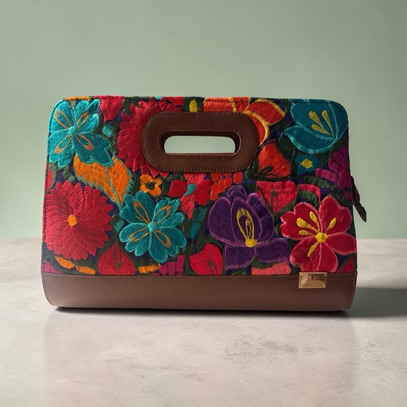Colorful Floral Embroidered Clutch